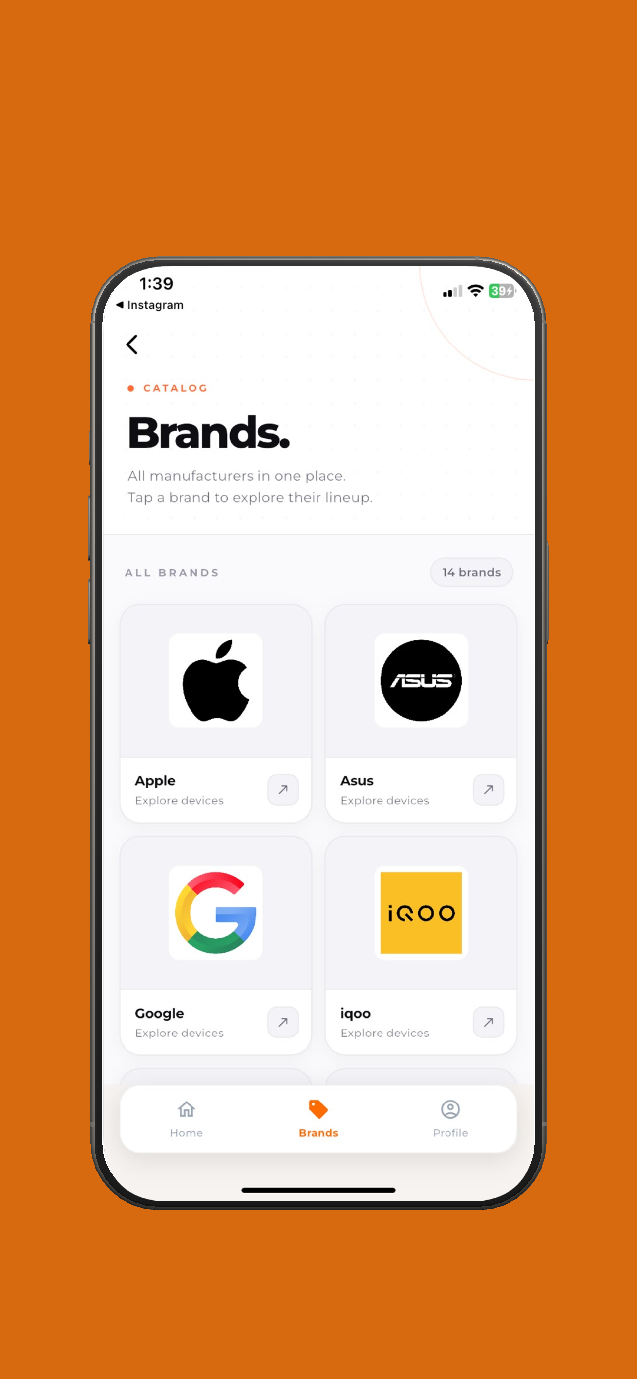 Brands catalogue in the Budget Gadget app